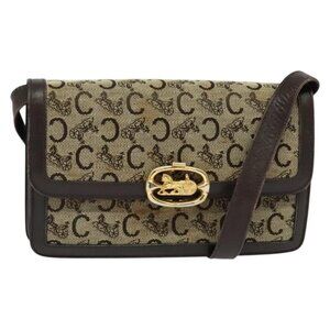 Authentic CELINE C Sulky Shoulder Bag Canvas Brown Gold